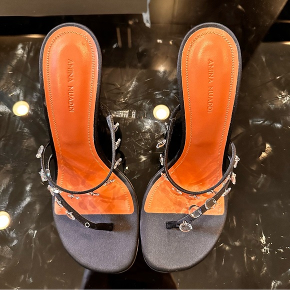 Amina Muaddi Tina Crystal Charm Sandal | SLIGHTLY USED - Picture 4 of 9
